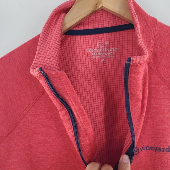 Vineyard Vines Sankaty Performance Coral Medium Performance Fleece Grid Pullover - Picture 5 of 8